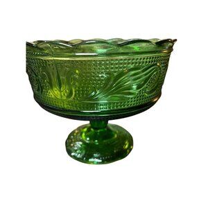 Vintage E O Brody Co Pressed Glass Candy Dish Emerald Green M600 Raised